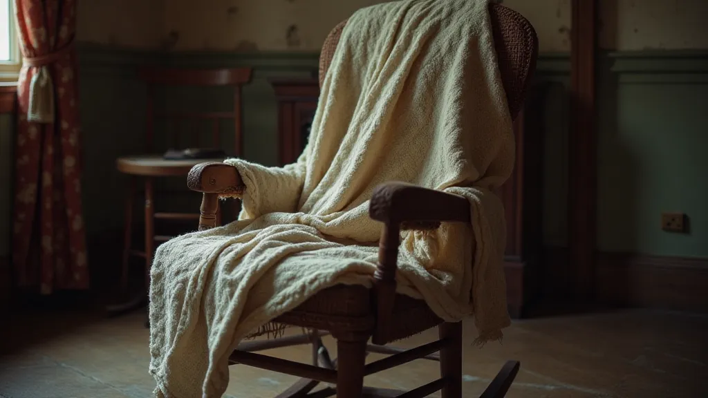 Antique knitted blanket on a rocking chair