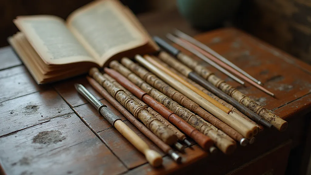 Collection of antique knitting needles.
