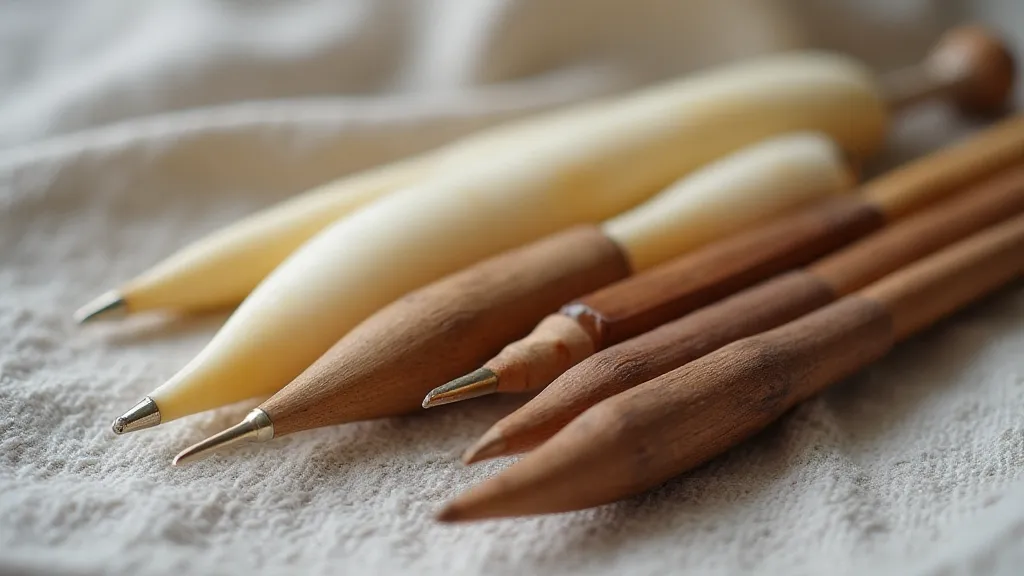 Antique knitting needles showcasing different materials.