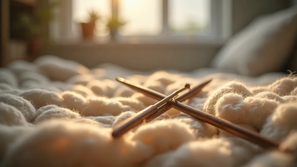 Antique knitting needles and undyed wool