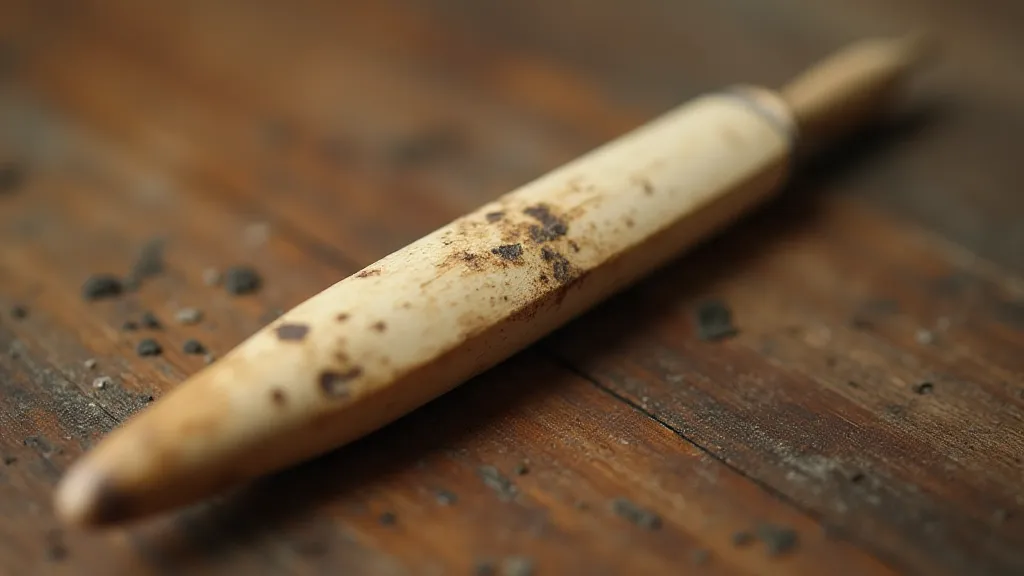 Detail of an antique bone knitting needle