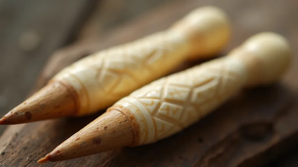 Antique bone knitting needles with incised patterns