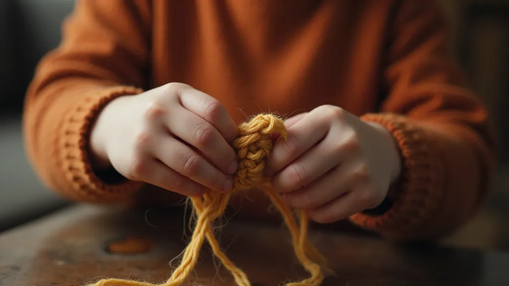 A child learning to knit with antique needles
