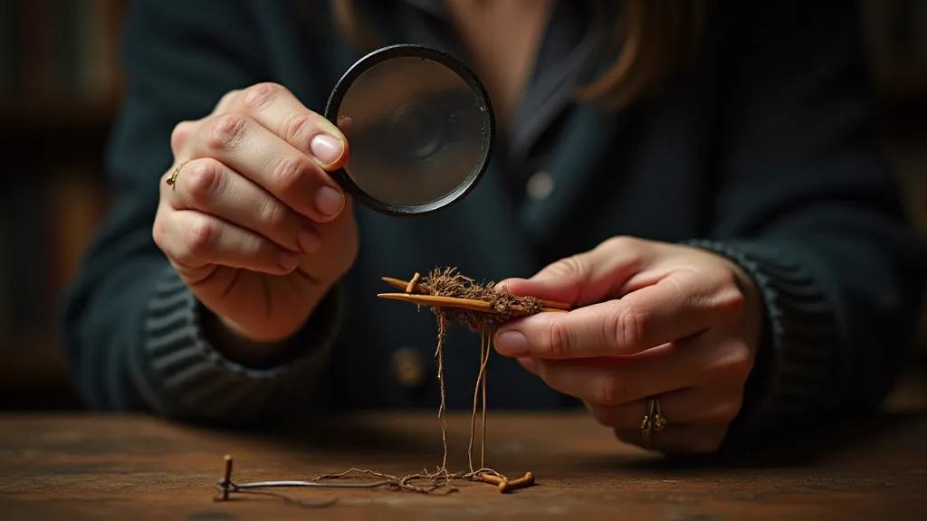 Collector examining an antique needle