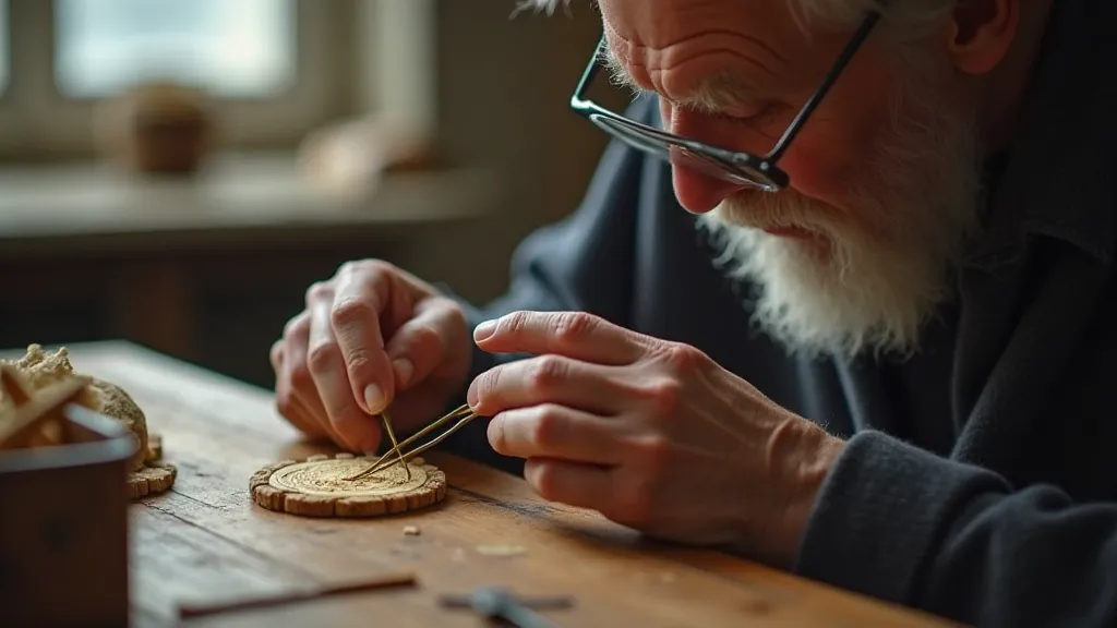 Craftsman examining antique knitting needle