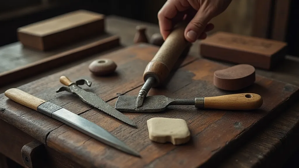 Craftsman's workbench with antique tools