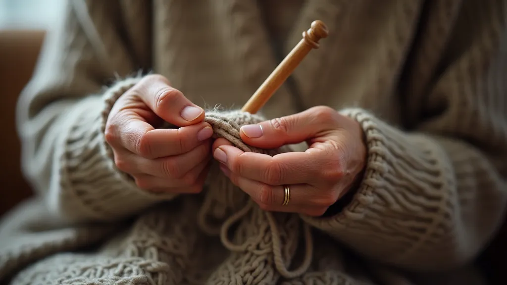 Elderly woman holding knitting needles