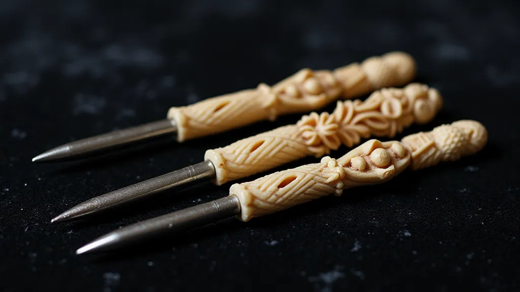 Victorian knitting needles with carved handles